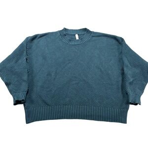 Wishlist Womens Blue Waffle Knit Crewneck Pullover Sweater Small Boxy Relaxed